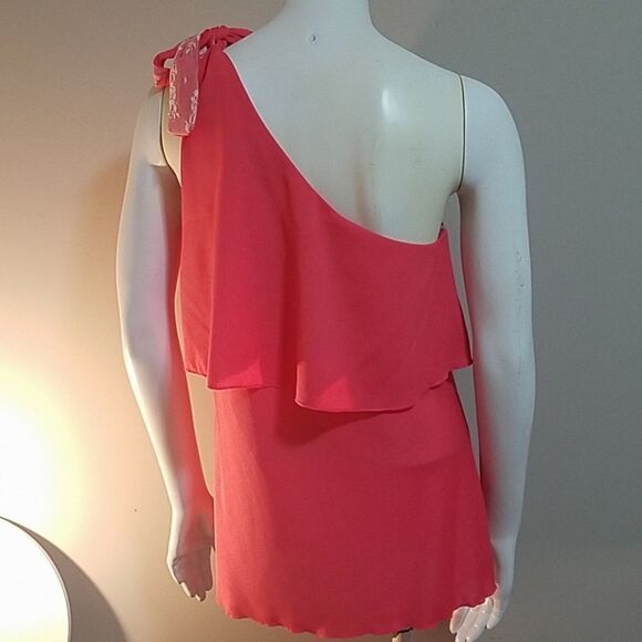 NWT Ginger G. Coral Ruffle One Shoulder Tank (M) - Picture 4 of 5